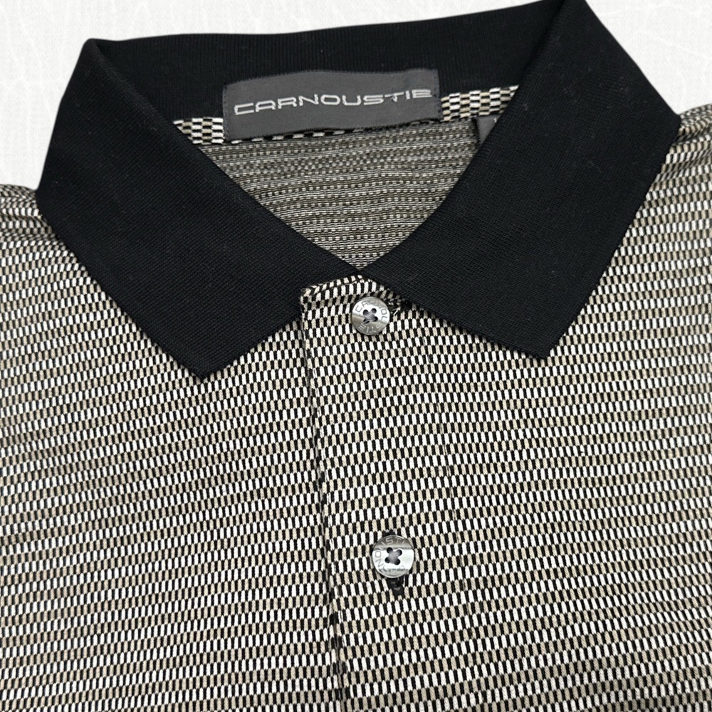 Vintage Carnoustie Mens Mercerized Cotton Polo Shirt Large‎ Black Tan Golf